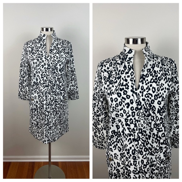 Lilly Pulitzer Dresses & Skirts - Lilly Pulitzer Black White Gold Button Floral Long Sleeve Dress Medium Designer